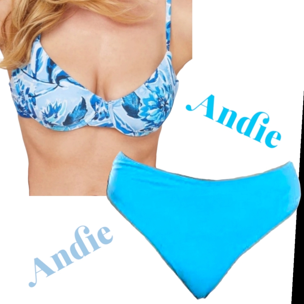 Andie Blue Floral Underwire Bikini Top & Bright Blue Bottoms